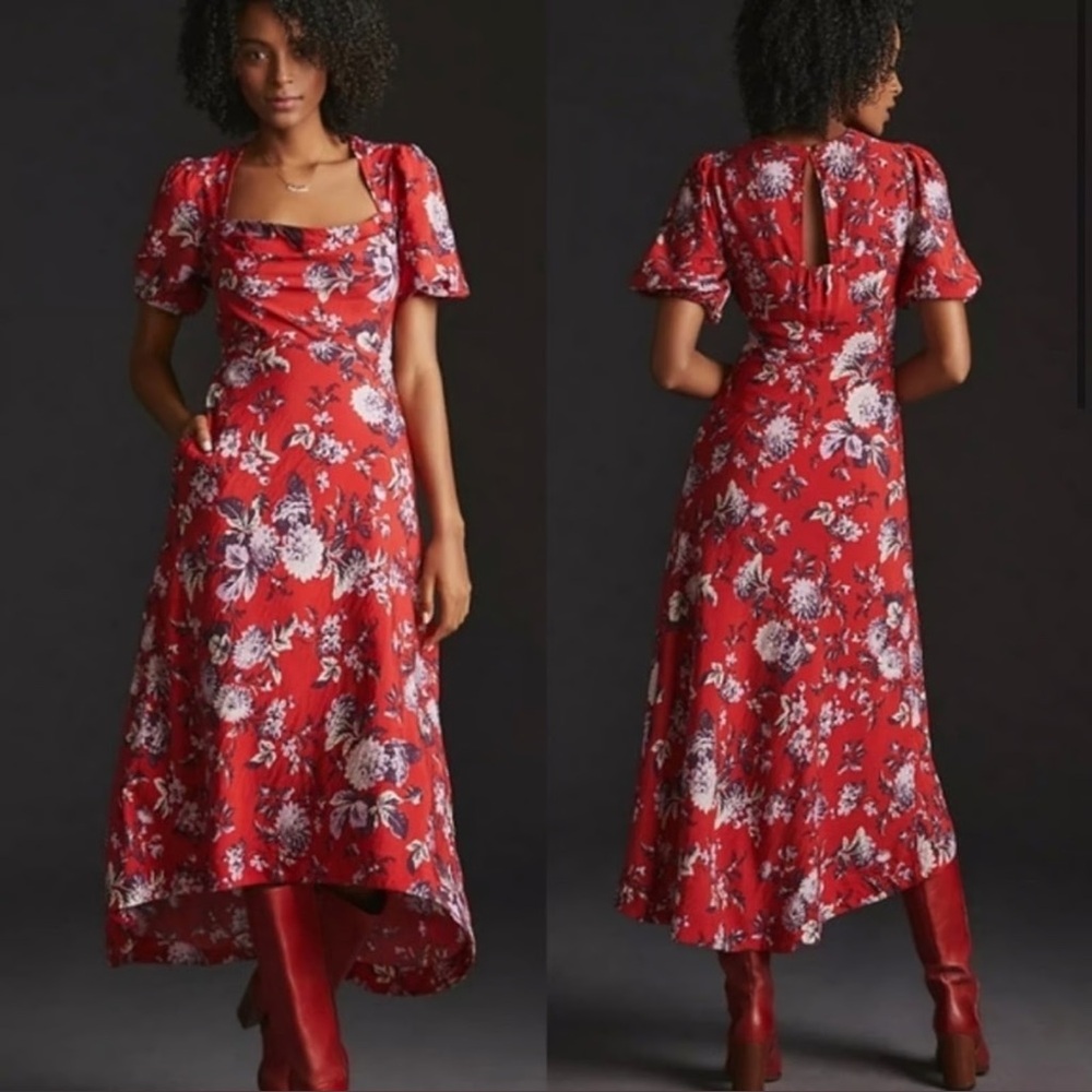 Mauve Red Floral High Low Dress